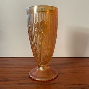 Jeannette Glass Iris & Herringbone Iridescent Carnival Dark Marigold